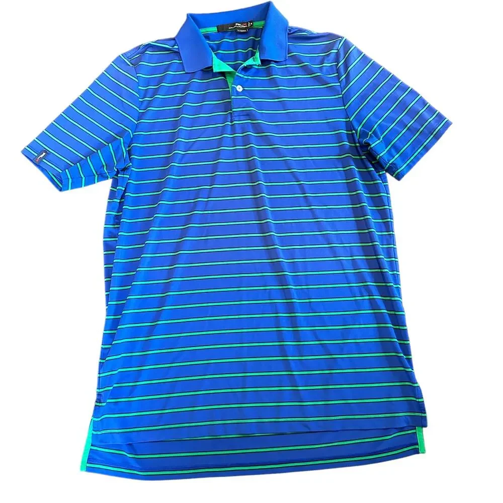 Ralph Lauren golf polo blue green striped moisture wicking Size medium